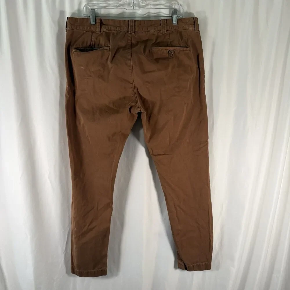 J. Crew Sun Faded Pants Men's 36x32 Brown Flat Front Chino Slash Pockets